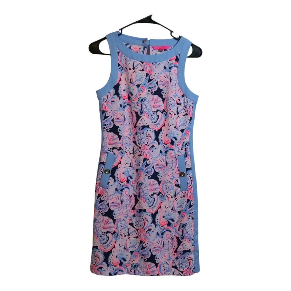 Lilly Pulitzer Angie Stretch Shift Dress In High Tide Navy Its For Shore Sz 00